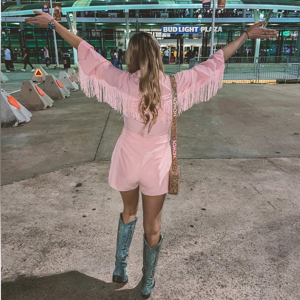 Pink Fringe Romper Western